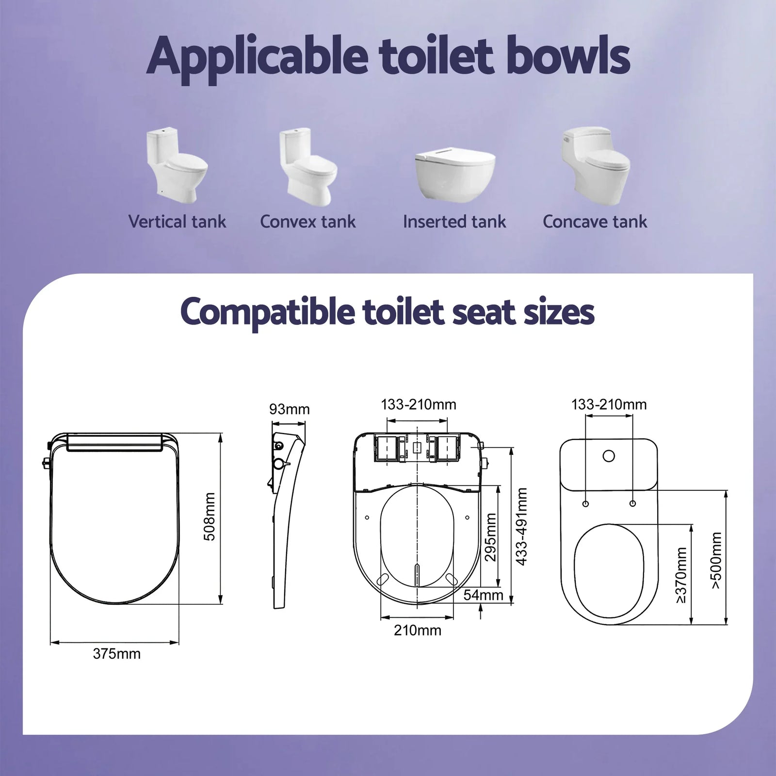 Electric Bidet Toilet Seat Washing Without Power Heated D-Shape Air Dryer