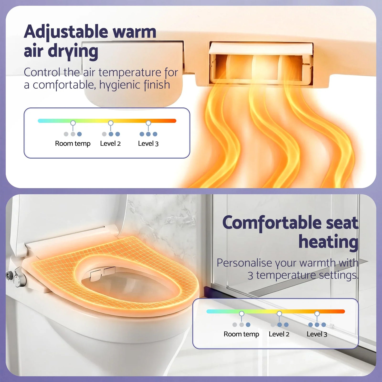 Electric Bidet Toilet Seat Washing Without Power Heated D-Shape Air Dryer
