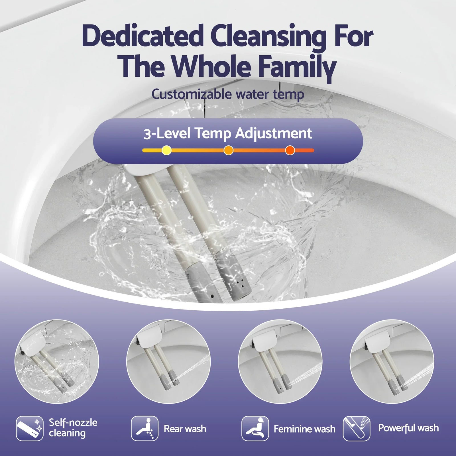 Electric Bidet Toilet Seat Washing Without Power Heated D-Shape Air Dryer