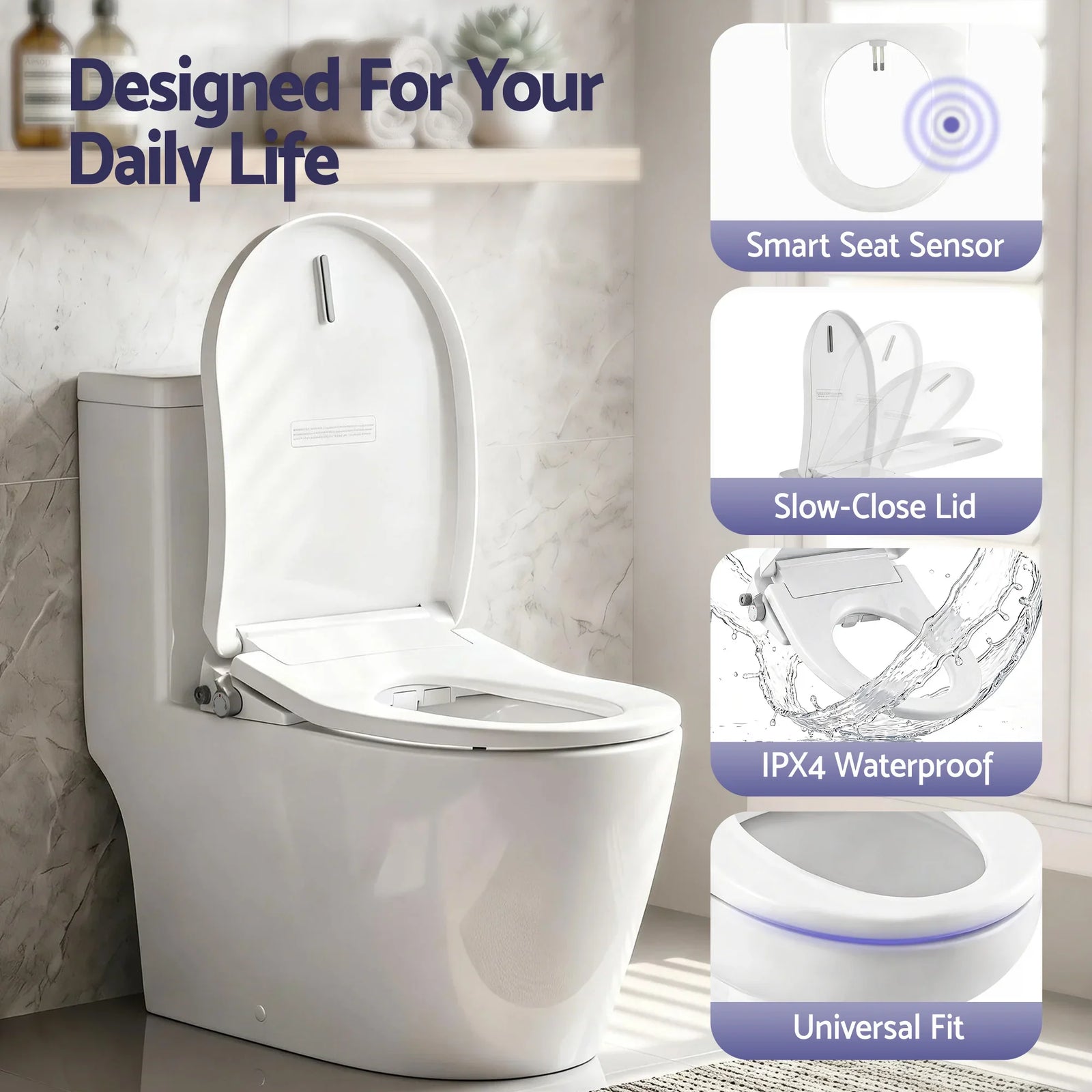 Electric Bidet Toilet Seat Washing Without Power Heated D-Shape Air Dryer