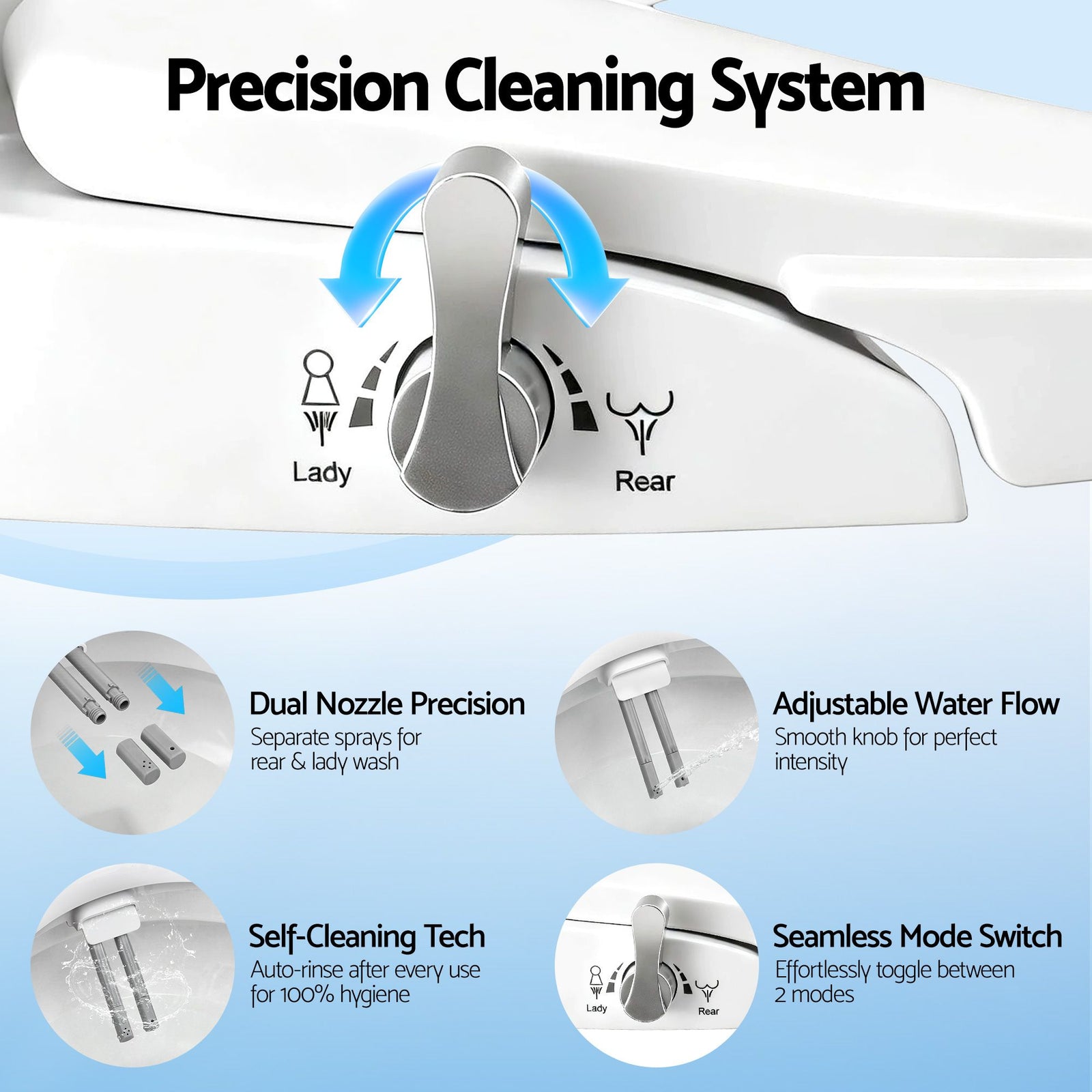 Non Electric Bidet Toilet Seat O-Shape Dual Nozzle Soft Close WaterMark DIY