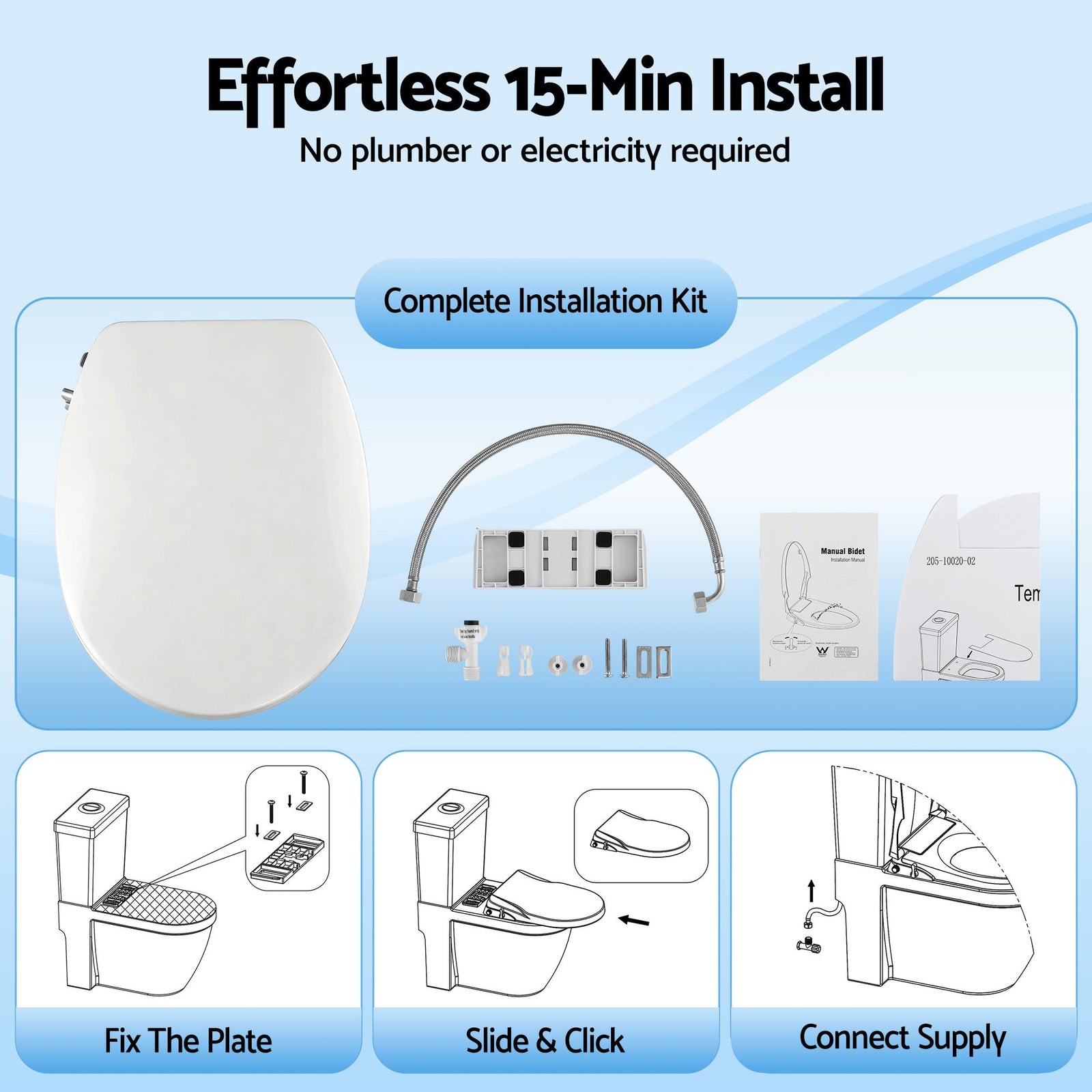 Non Electric Bidet Toilet Seat O-Shape Dual Nozzle Soft Close WaterMark DIY