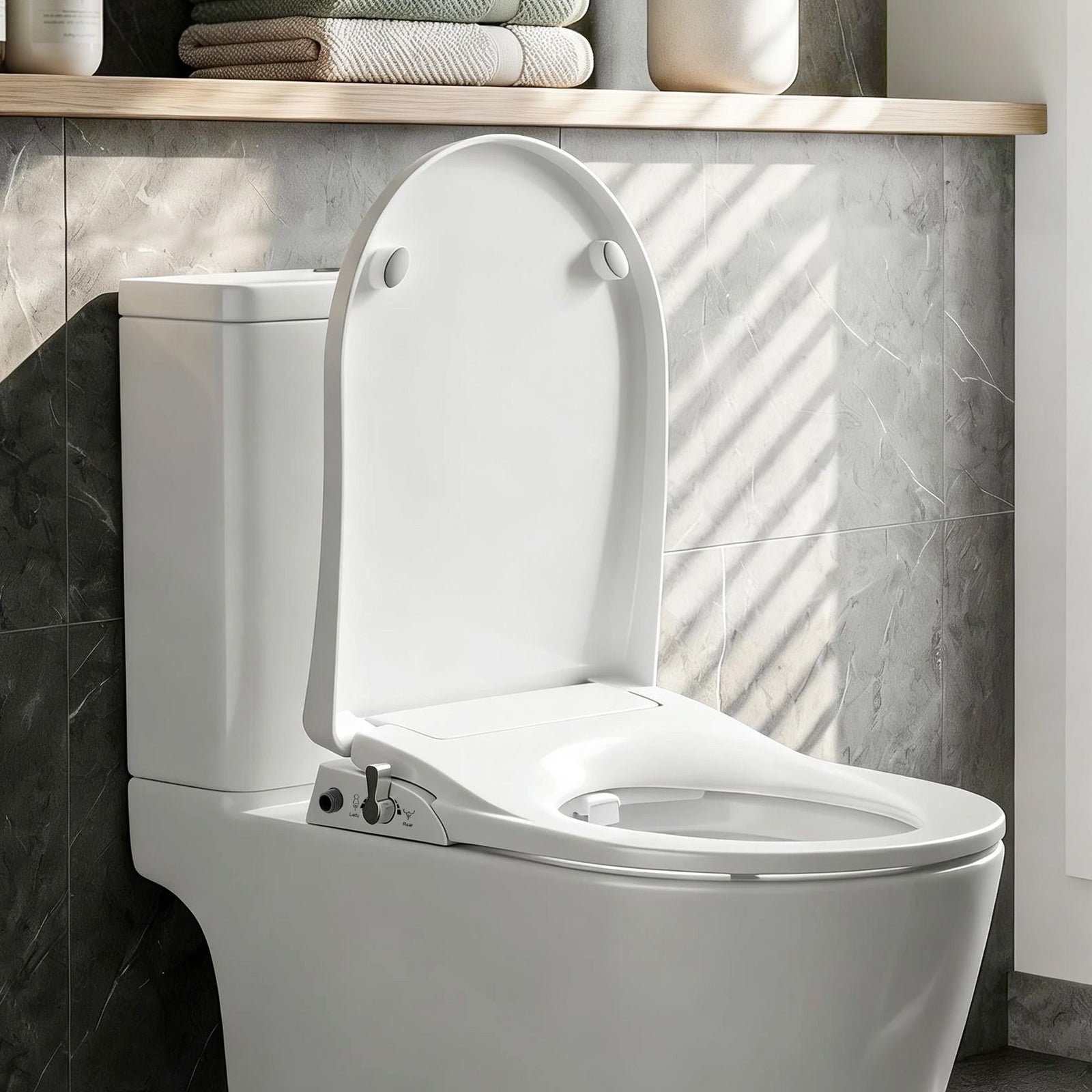 Non Electric Bidet Toilet Seat D-Shape Dual Nozzle Soft Close WaterMark DIY