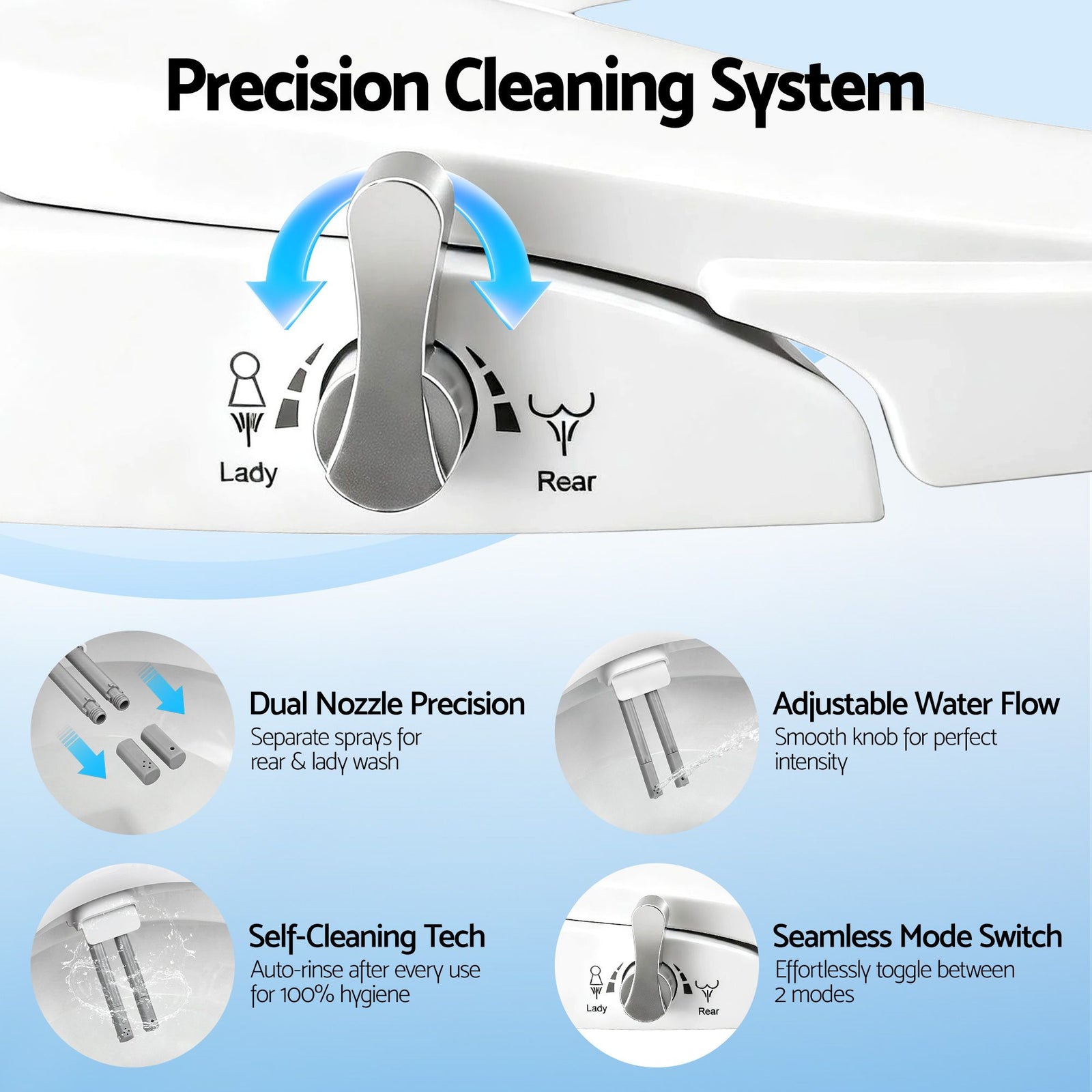 Non Electric Bidet Toilet Seat D-Shape Dual Nozzle Soft Close WaterMark DIY