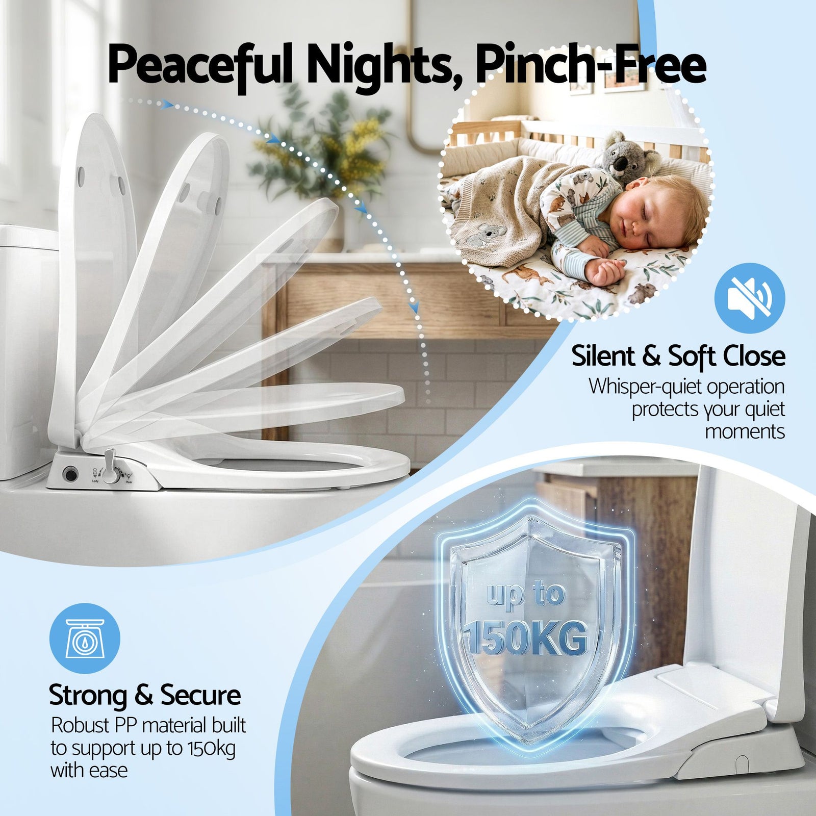 Non Electric Bidet Toilet Seat D-Shape Dual Nozzle Soft Close WaterMark DIY