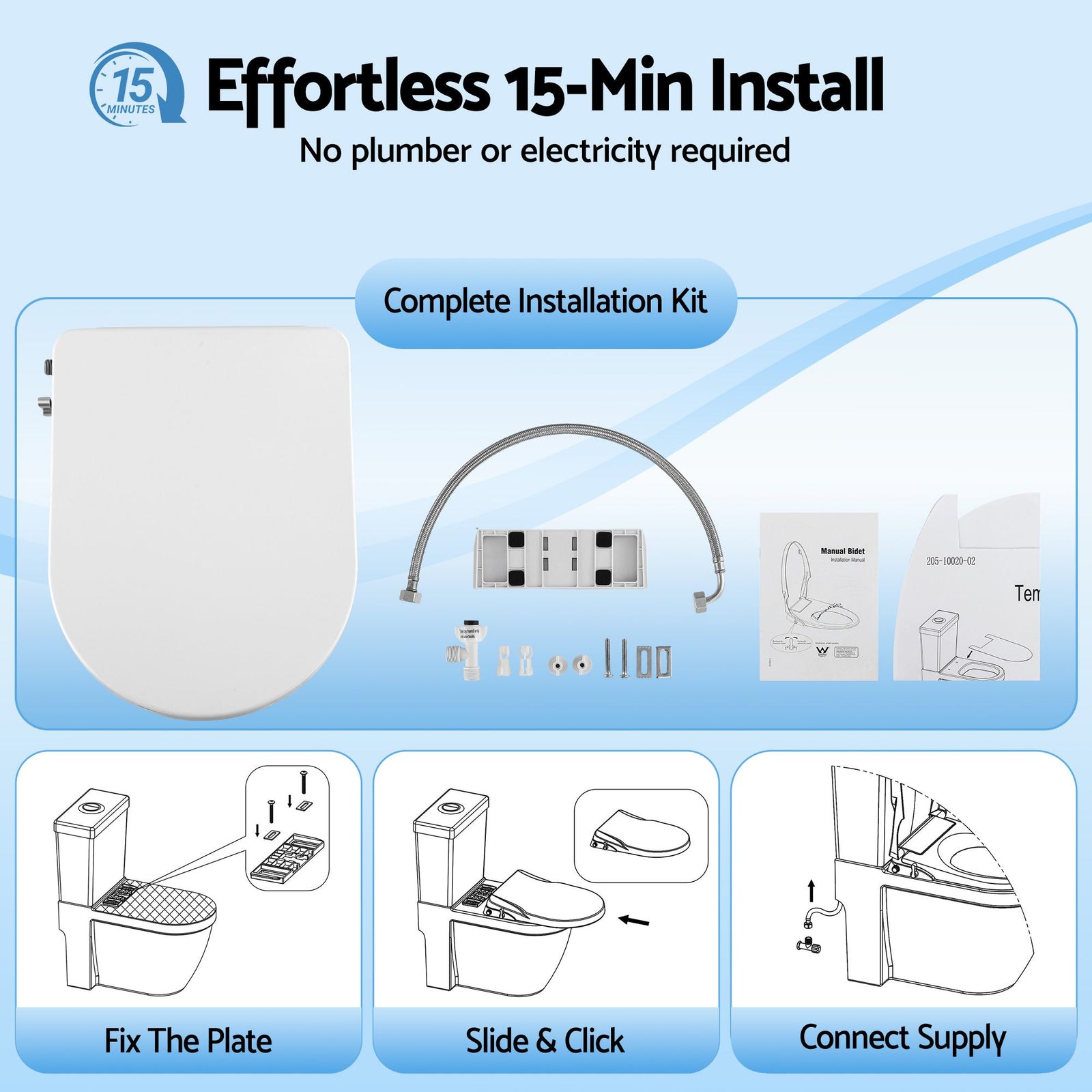 Non Electric Bidet Toilet Seat D-Shape Dual Nozzle Soft Close WaterMark DIY