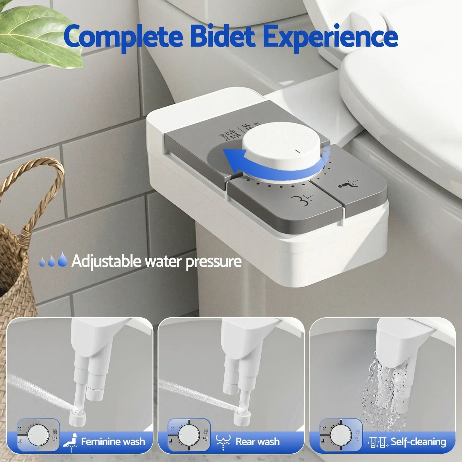Ultra‑Slim Bidet Attachment – Detachable Body, Dual Wash Modes, White