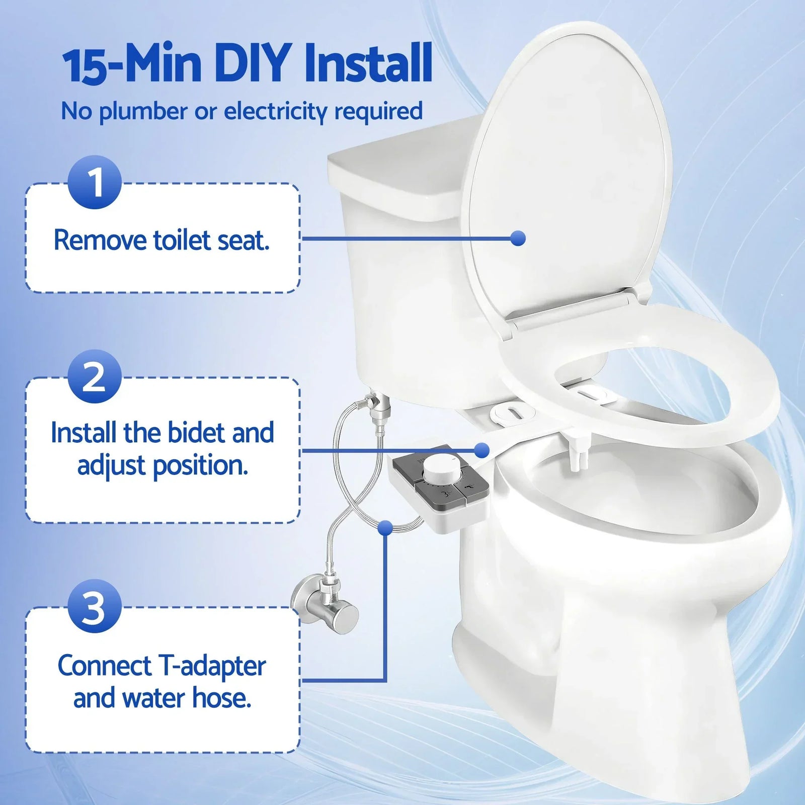 Ultra‑Slim Bidet Attachment – Detachable Body, Dual Wash Modes, White