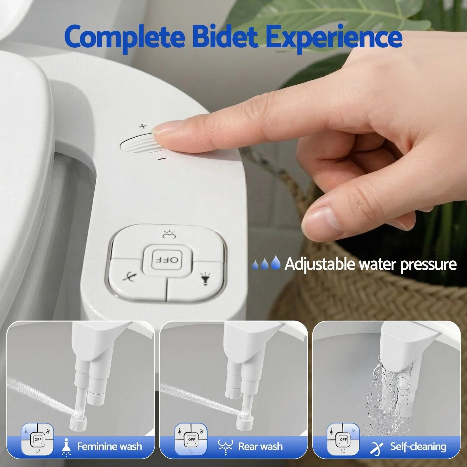 Ultra‑Slim Bidet Attachment – Detachable Body, Dual Wash Modes, White