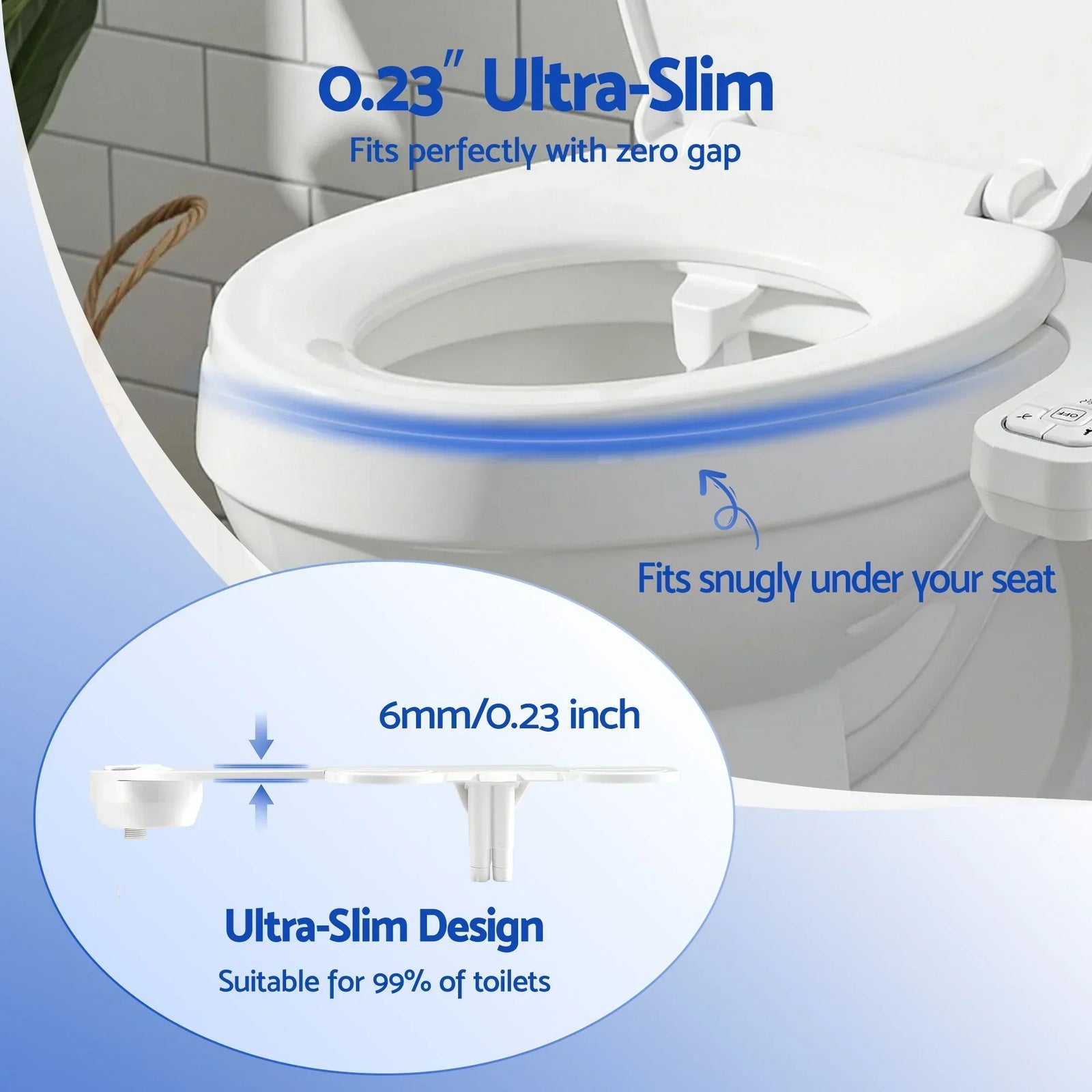Ultra‑Slim Bidet Attachment – Detachable Body, Dual Wash Modes, White