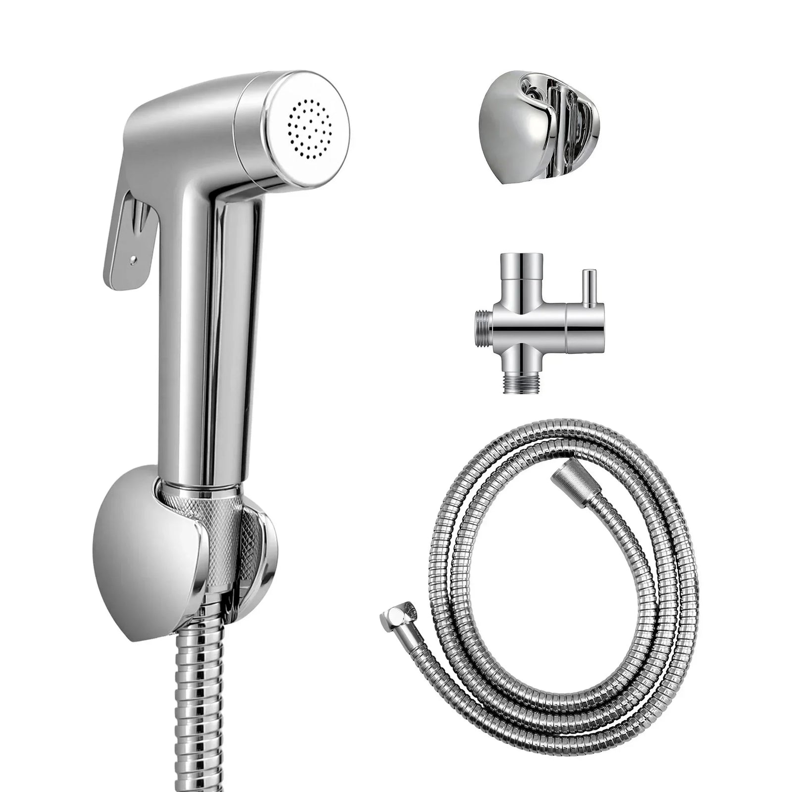 Handheld Bidet Sprayer – ABS Head, 1.5m Steel Hose, G1/2 Valve, Silver