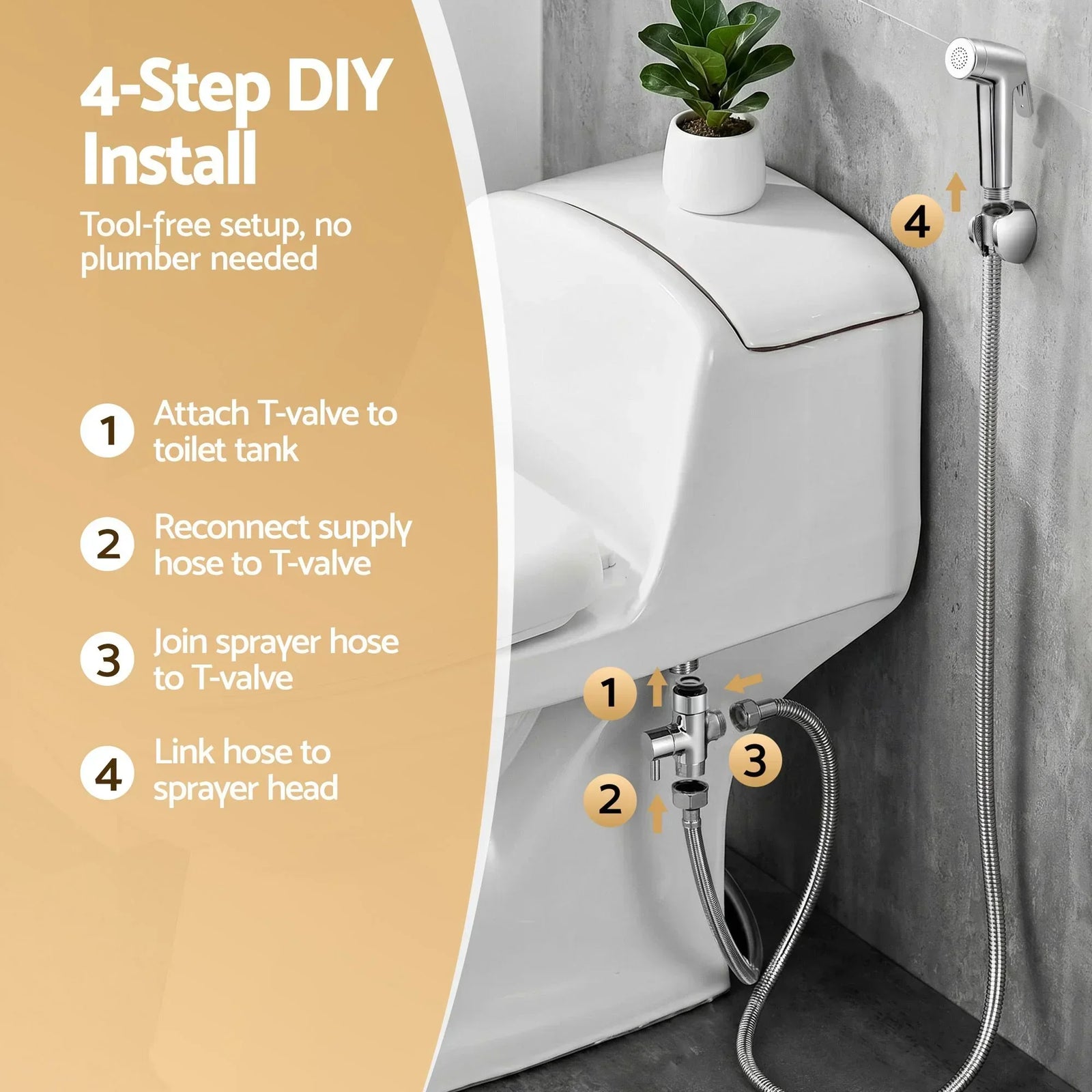 Handheld Bidet Sprayer – ABS Head, 1.5m Steel Hose, G1/2 Valve, Silver