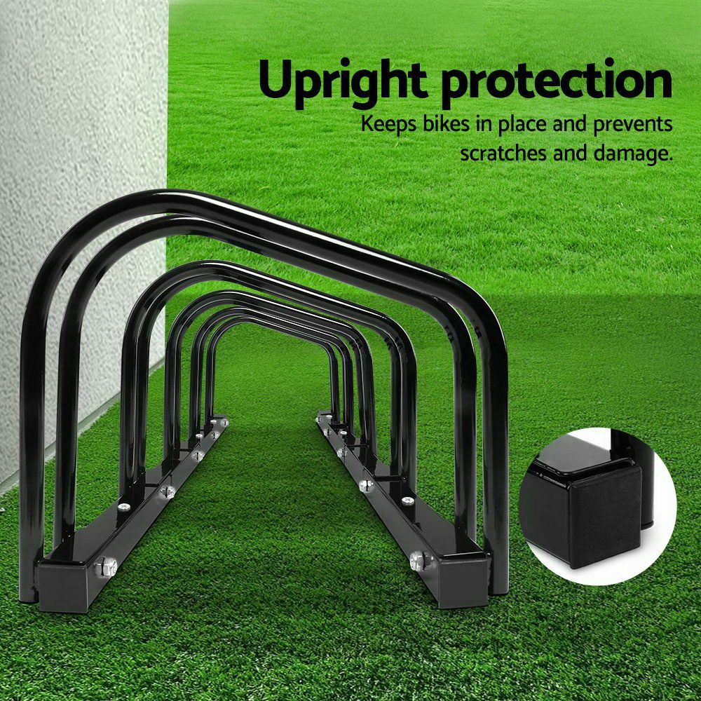 5 Bike Stand Rack Bicycle Storage Floor Parking Holder Cycling Black