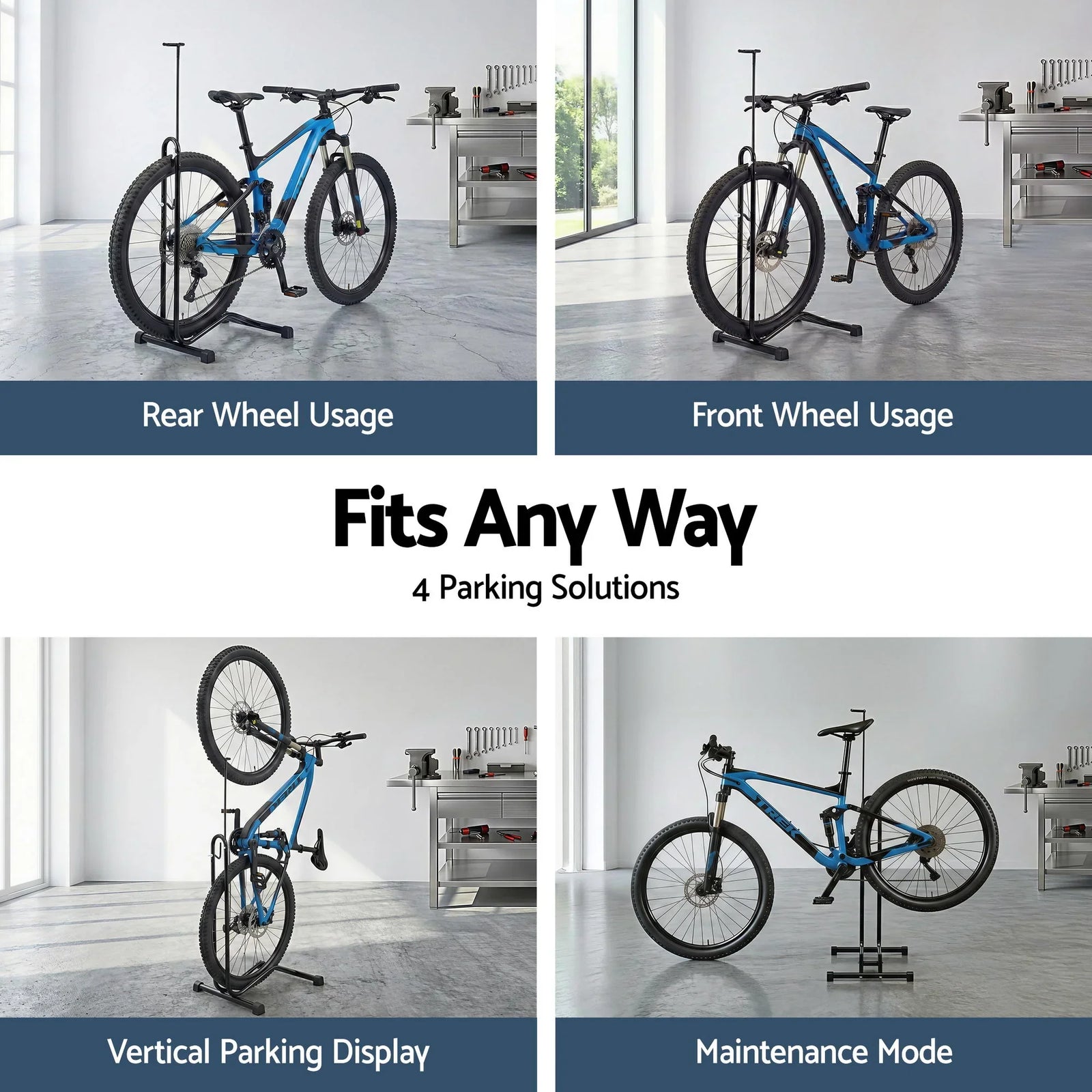 4-in-1 Bike Parking Stand Vertical Floor Storage Rack for 24