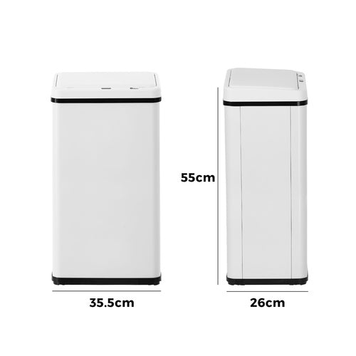 40L Motion Sensor Bin Kitchen Waste Stainless Steel White