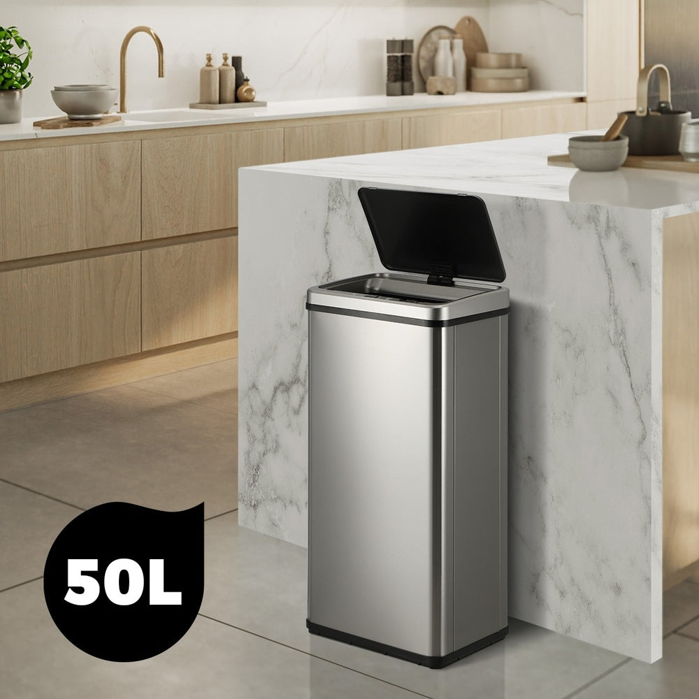 Oikiture Automatic Motion Sensor Bin 50L Silver