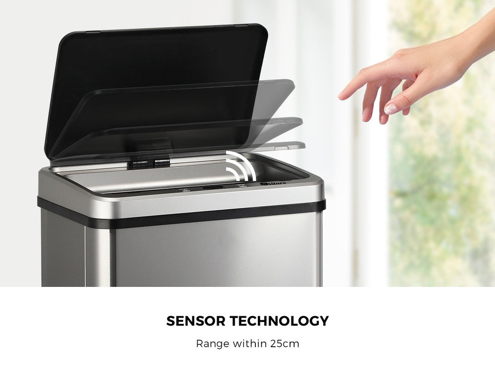 Oikiture Automatic Motion Sensor Bin 50L Silver