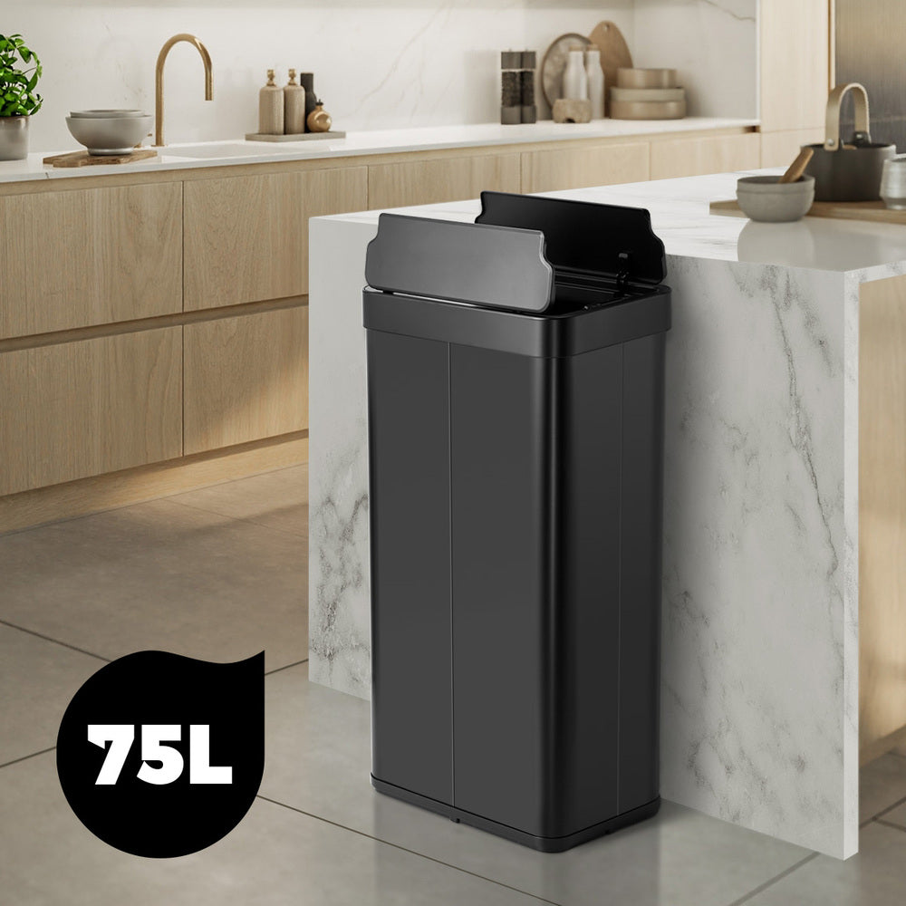 75L Motion Sensor Bin Stainless Steel Automatic Black