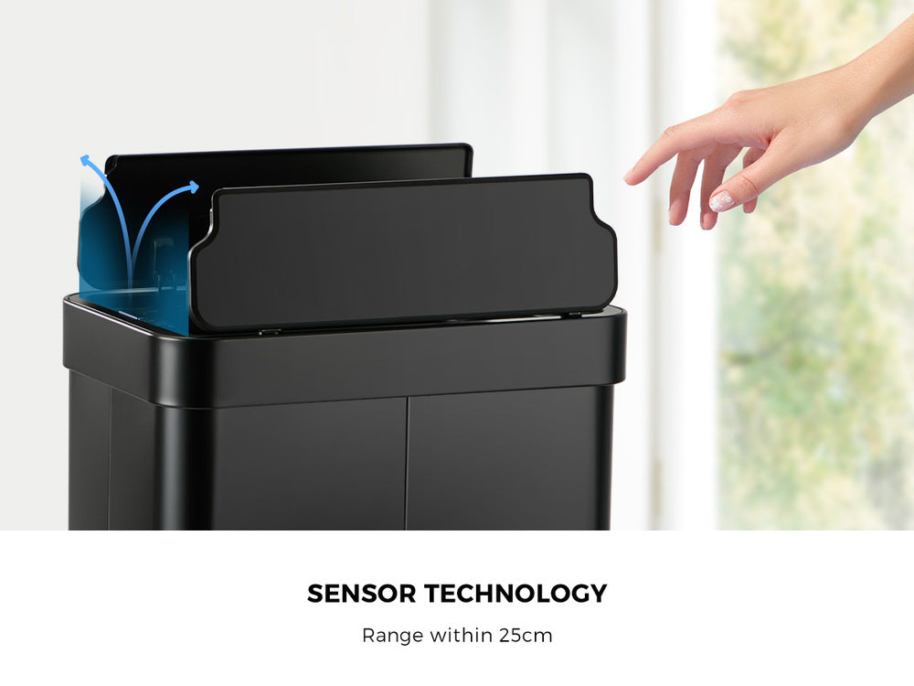 75L Motion Sensor Bin Stainless Steel Automatic Black