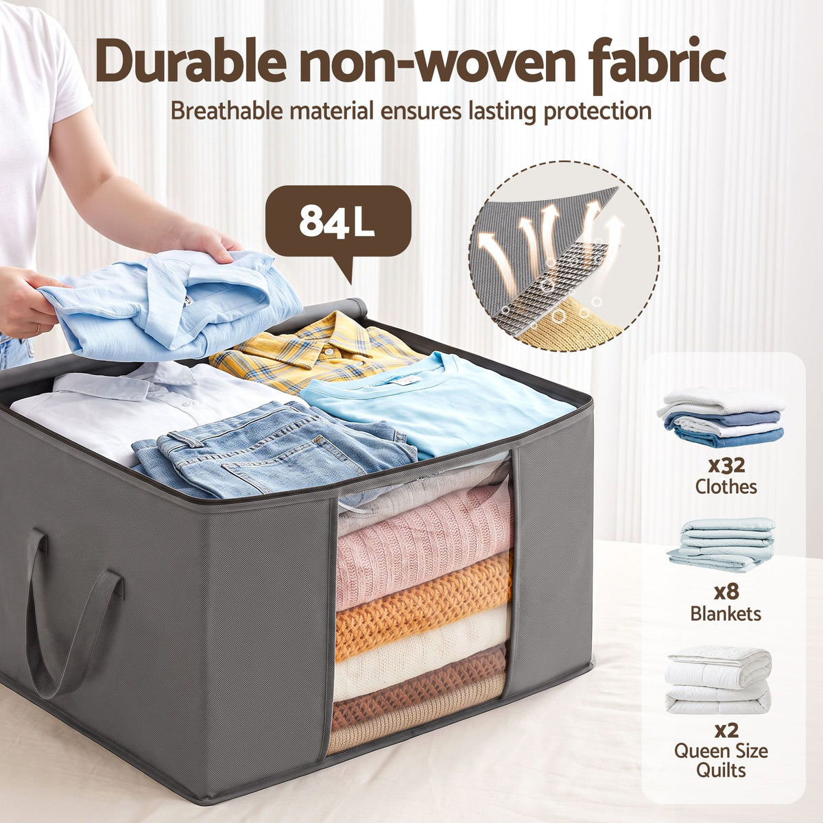 Blanket Storage Bags Box X4 Clothes Quilt Container 84L Organiser Grey