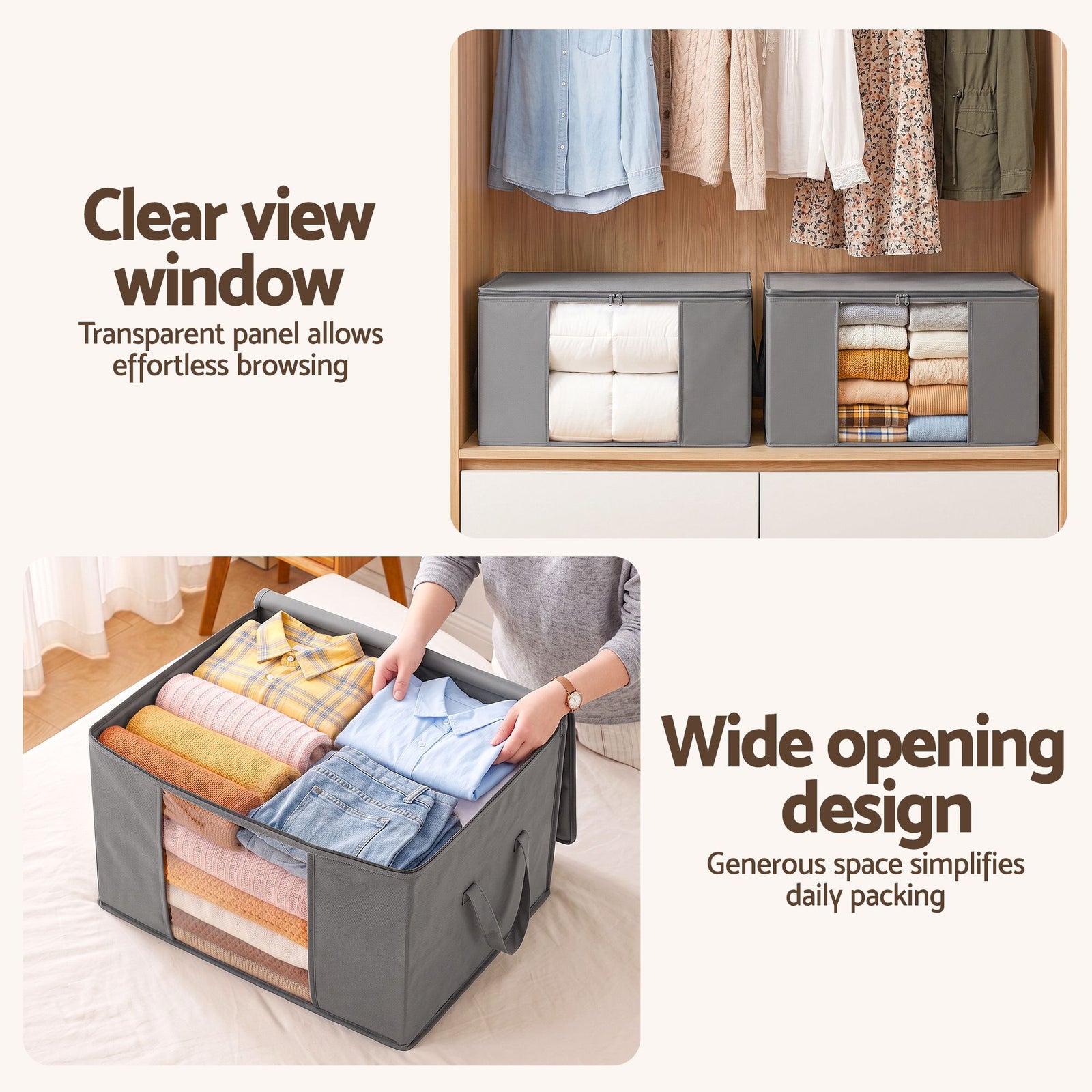 Blanket Storage Bags Box X4 Clothes Quilt Container 84L Organiser Grey