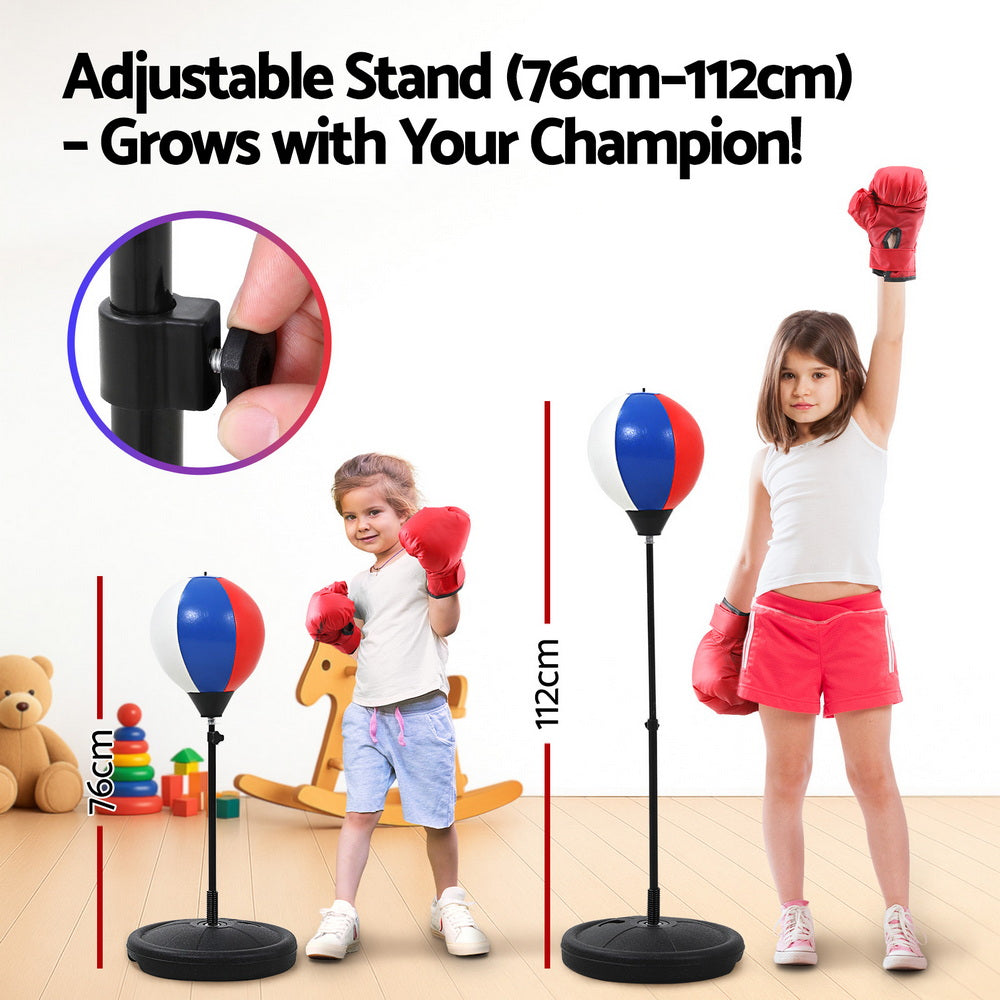 Kids Punching Bag Stand Set Adjustable 76-112cm with Gloves & Pump