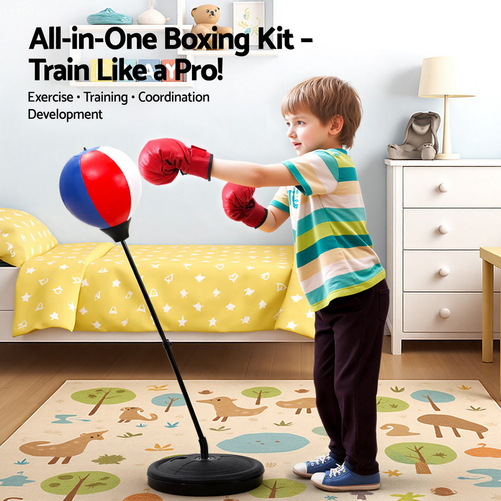 Kids Punching Bag Stand Set Adjustable 76-112cm with Gloves & Pump