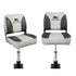 2X Folding Boat Seats with 2X Adjustable Pedestals 34–46cm Marine Swivel Low Back 13cm Padding Charcoal