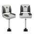 2X Folding Boat Seats with 2X Adjustable Pedestals 55–75cm Marine Swivel Low Back 13cm Padding Charcoal