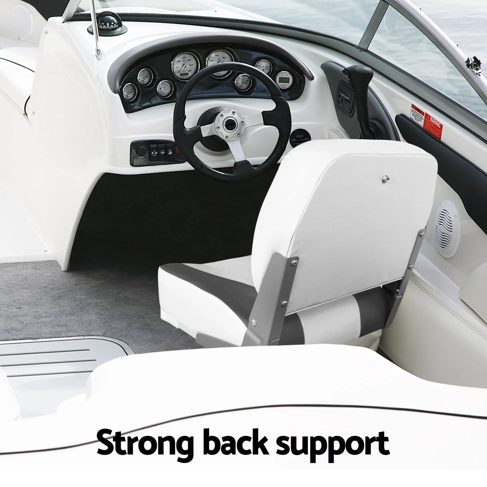 2X Folding Boat Seats with 2X Adjustable Pedestals 55–75cm Marine Swivel Low Back 13cm Padding Charcoal