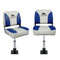 2X Folding Boat Seats with 2X Adjustable Pedestals 34–46cm Marine Swivel Low Back 13cm Padding White Blue