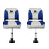 2X Folding Boat Seats with 2X Adjustable Pedestals 34–46cm Marine Swivel Low Back 13cm Padding White Blue