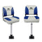 2X Folding Boat Seats with 2X Adjustable Pedestals 55–75cm Marine Swivel Low Back 13cm Padding White Blue