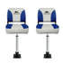 2X Folding Boat Seats with 2X Adjustable Pedestals 55–75cm Marine Swivel Low Back 13cm Padding White Blue