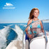 2X Folding Boat Seats with 2X Adjustable Pedestals 55–75cm Marine Swivel Low Back 13cm Padding White Blue