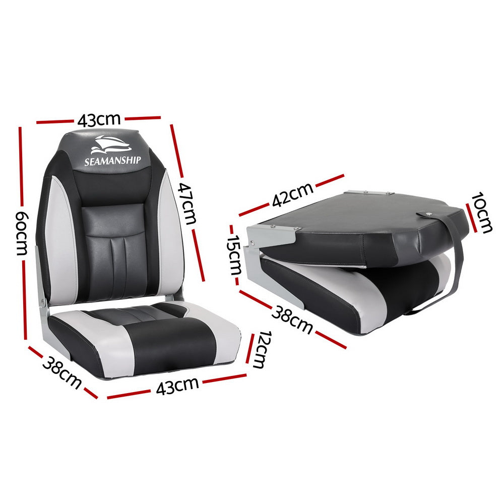 2X Folding Boat Seats Marine Seat Swivel High Back 12cm Padding Black