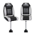 2X Folding Boat Seats with 2X Adjustable Pedestals 55–75cm Marine Seat Swivel High Back 12cm Padding Black