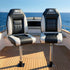 2X Folding Boat Seats with 2X Adjustable Pedestals 55–75cm Marine Seat Swivel High Back 12cm Padding Black