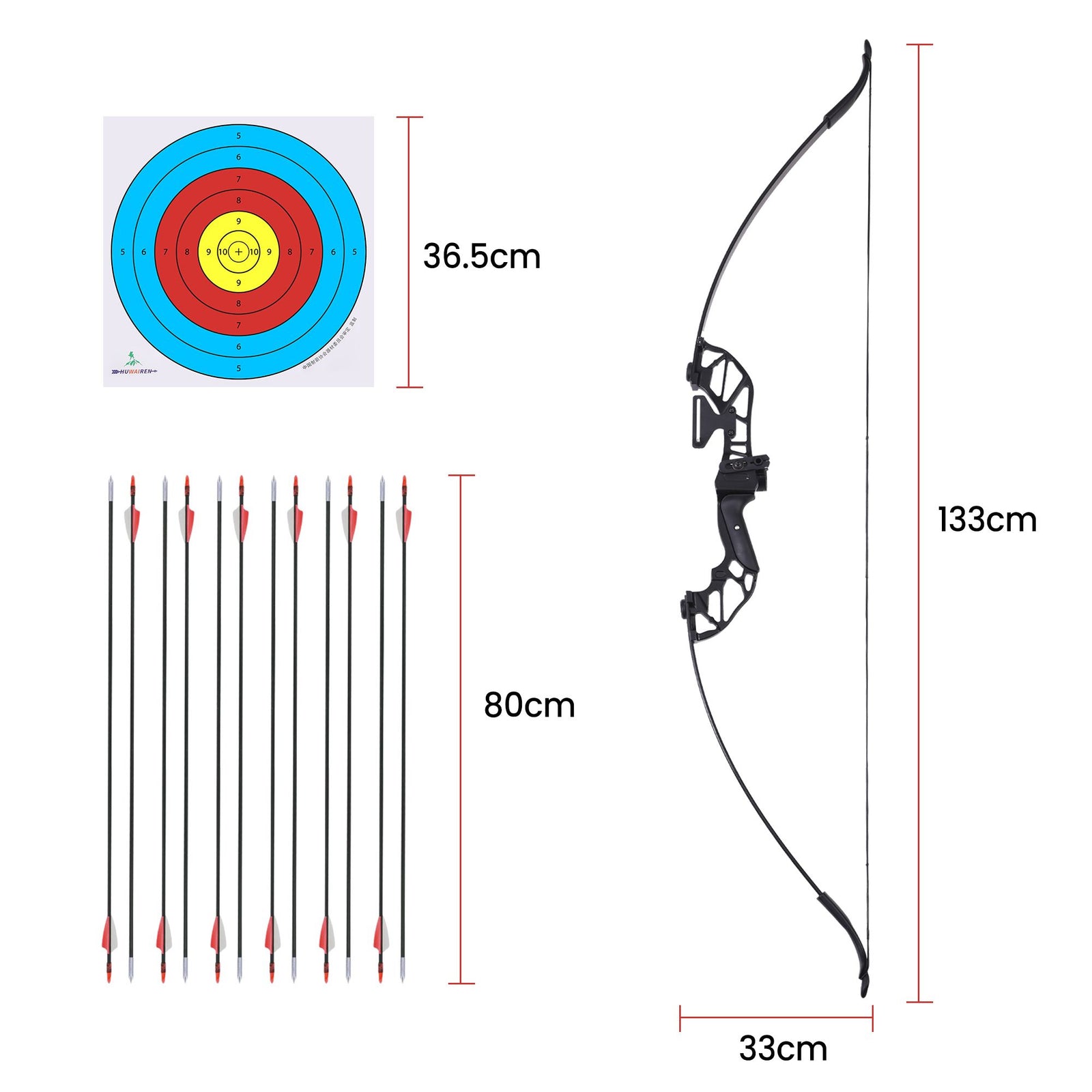 Recurve Bow Set 55lb – Takedown Archery Kit with 12 Arrows, Red