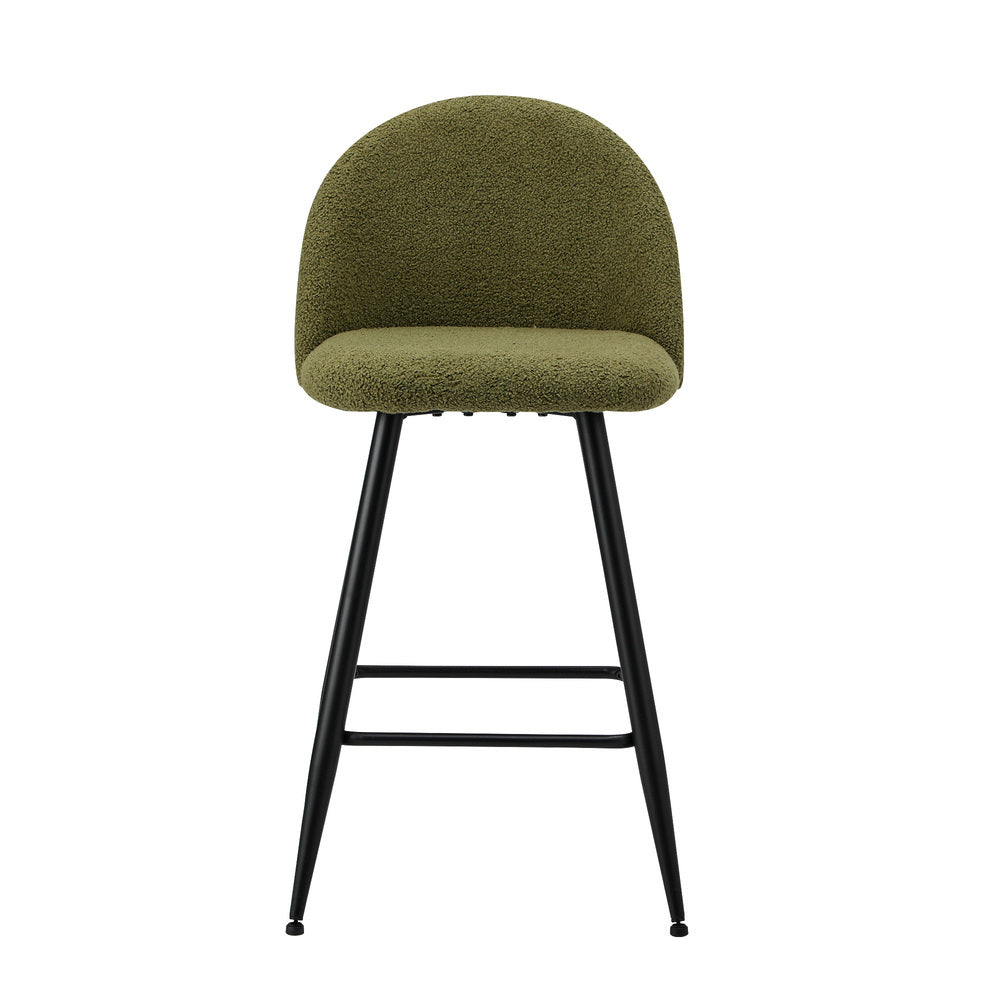 Oikiture 2x Bar Stools Kitchen Counter Stool Green Boucle Padded