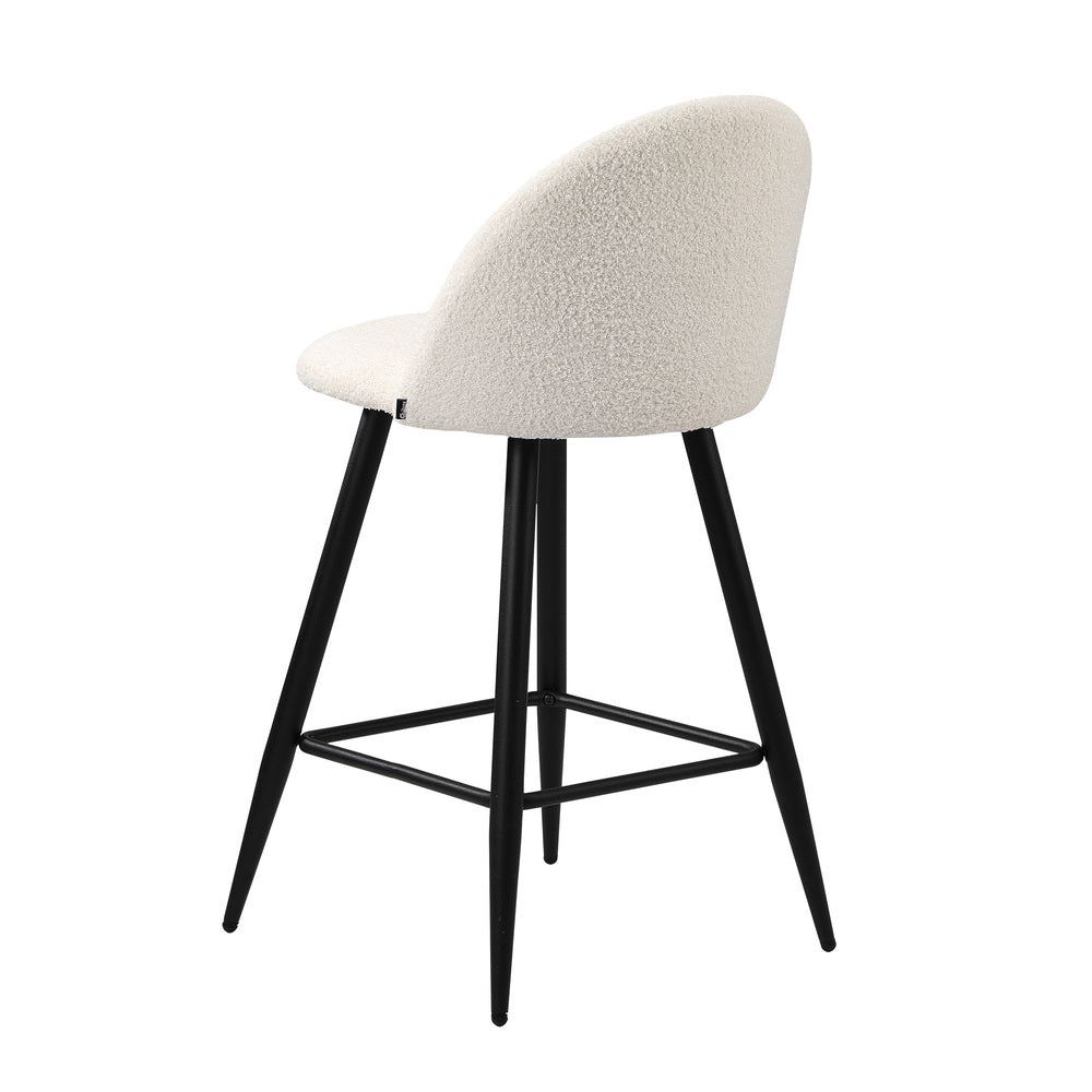 Oikiture 4x Bar Stools Kitchen Counter Stool White Boucle Padded