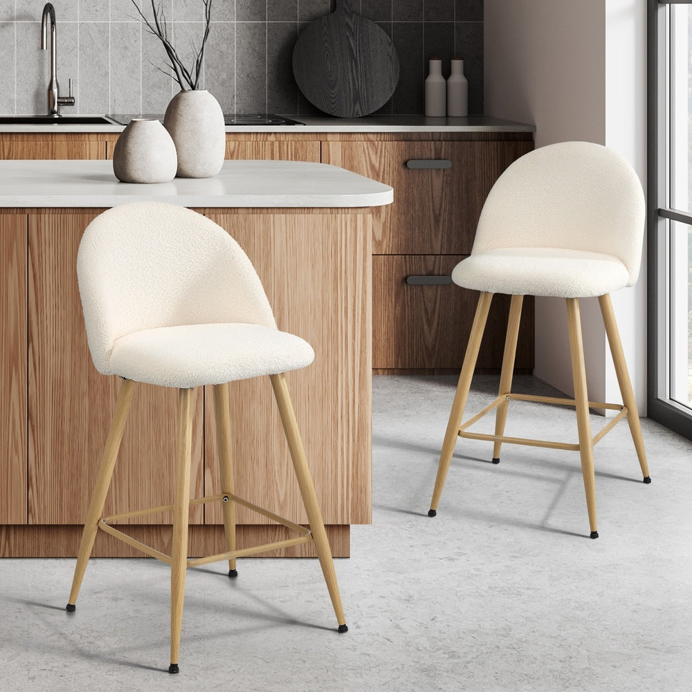 Oikiture 2x Bar Stools Kitchen Counter Stool Boucle Padded Stools