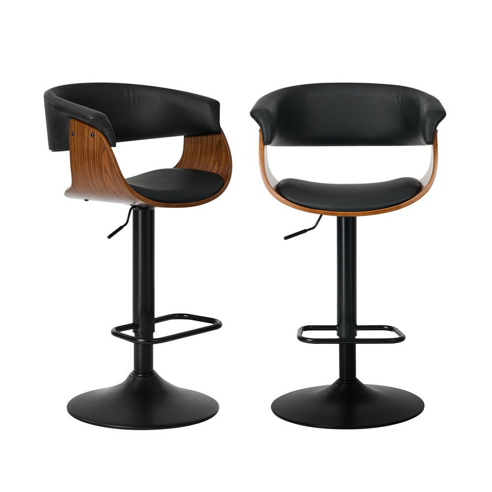 2x Bar Stools Swivel Counter Stool Armrest Leather Black