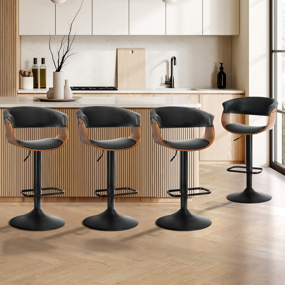 Oikiture 4x Bar Stools Gas Lift Armrest Leather Black