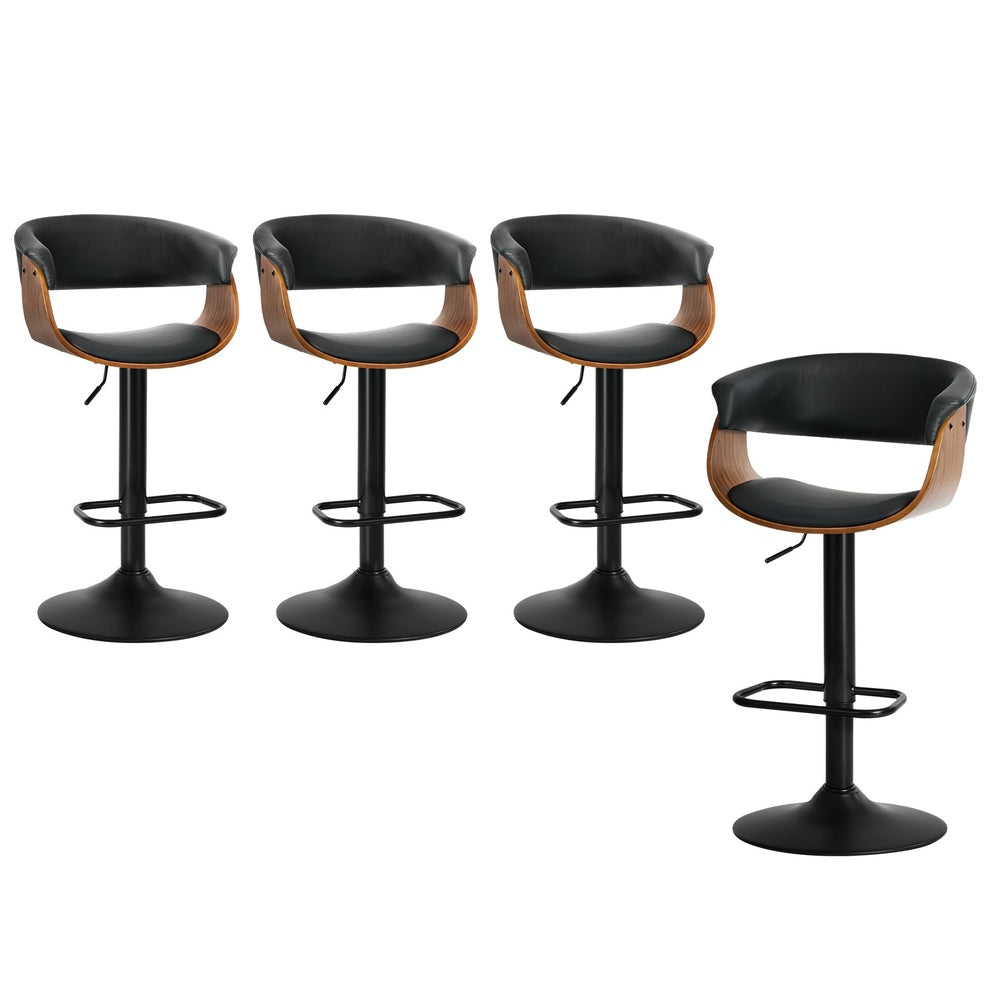 Oikiture 4x Bar Stools Gas Lift Armrest Leather Black