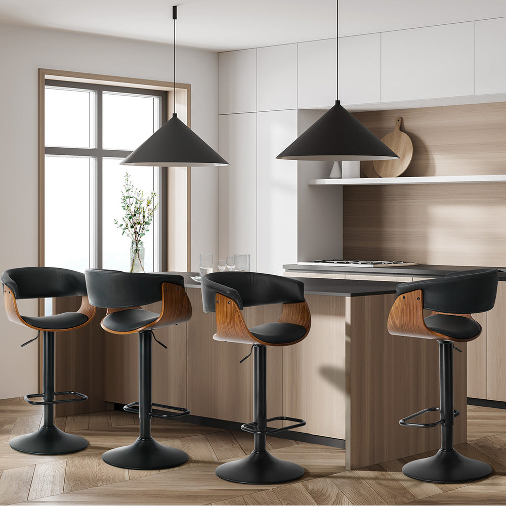 Oikiture 4x Bar Stools Gas Lift Armrest Leather Black