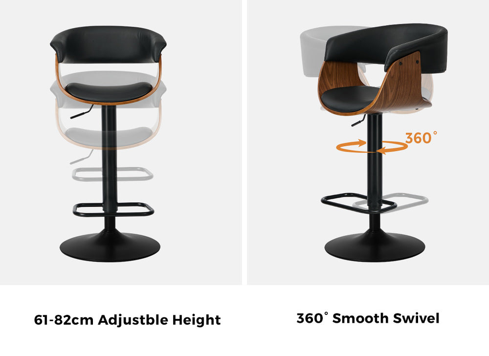 Oikiture 4x Bar Stools Gas Lift Armrest Leather Black