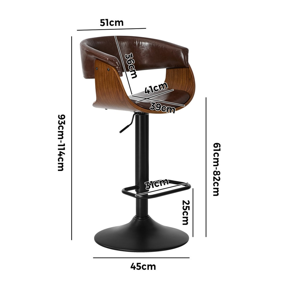 2x Bar Stools Swivel Counter Stool Armrest Leather Brown