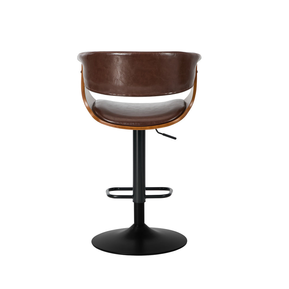 2x Bar Stools Swivel Counter Stool Armrest Leather Brown