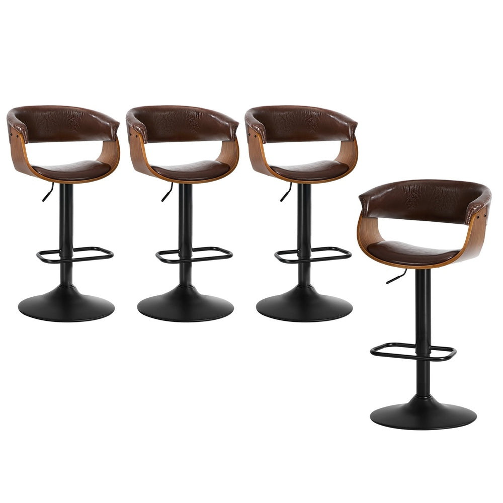 Oikiture 4x Bar Stools Gas Lift Armrest Leather Brown